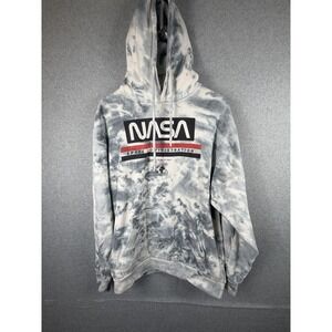 Hyper Space NASA Hoodie Mens Medium Gray Pullover Tie Dye Graphic Sweatshirt